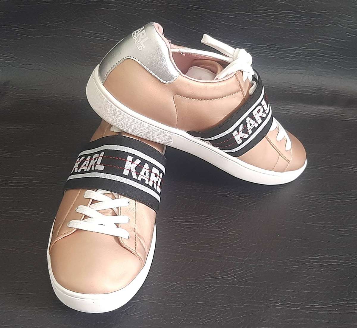 Karl Lagerfeld Metallic Rose Gold Sneakers Size 5 Open Box