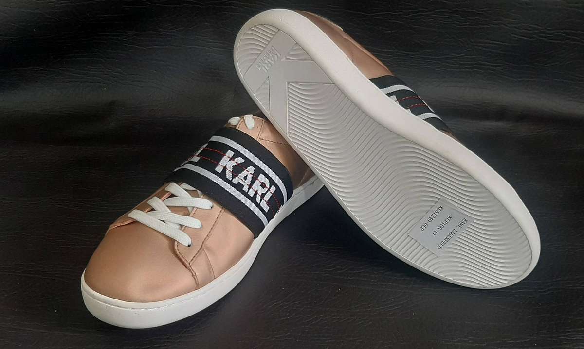 Karl Lagerfeld Metallic Rose Gold Sneakers Size 5 Open Box