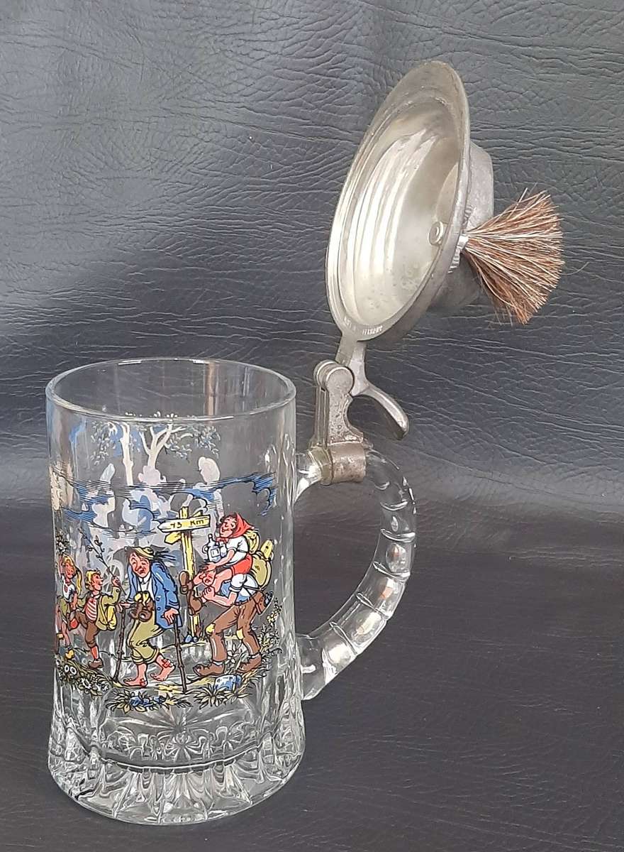 MADE IN GERMANY GLASS BEERSTEIN  TRADITIONAL LID, NO CHIPS OR CRACKS