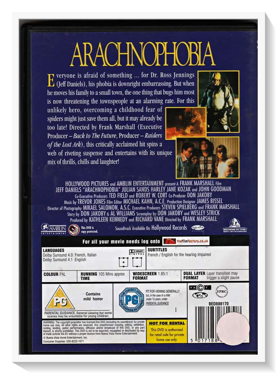 ARACHNOPHOBIA - Horror - Creature Feature - 1990s - DVD & Casing in Excellent Condition*****