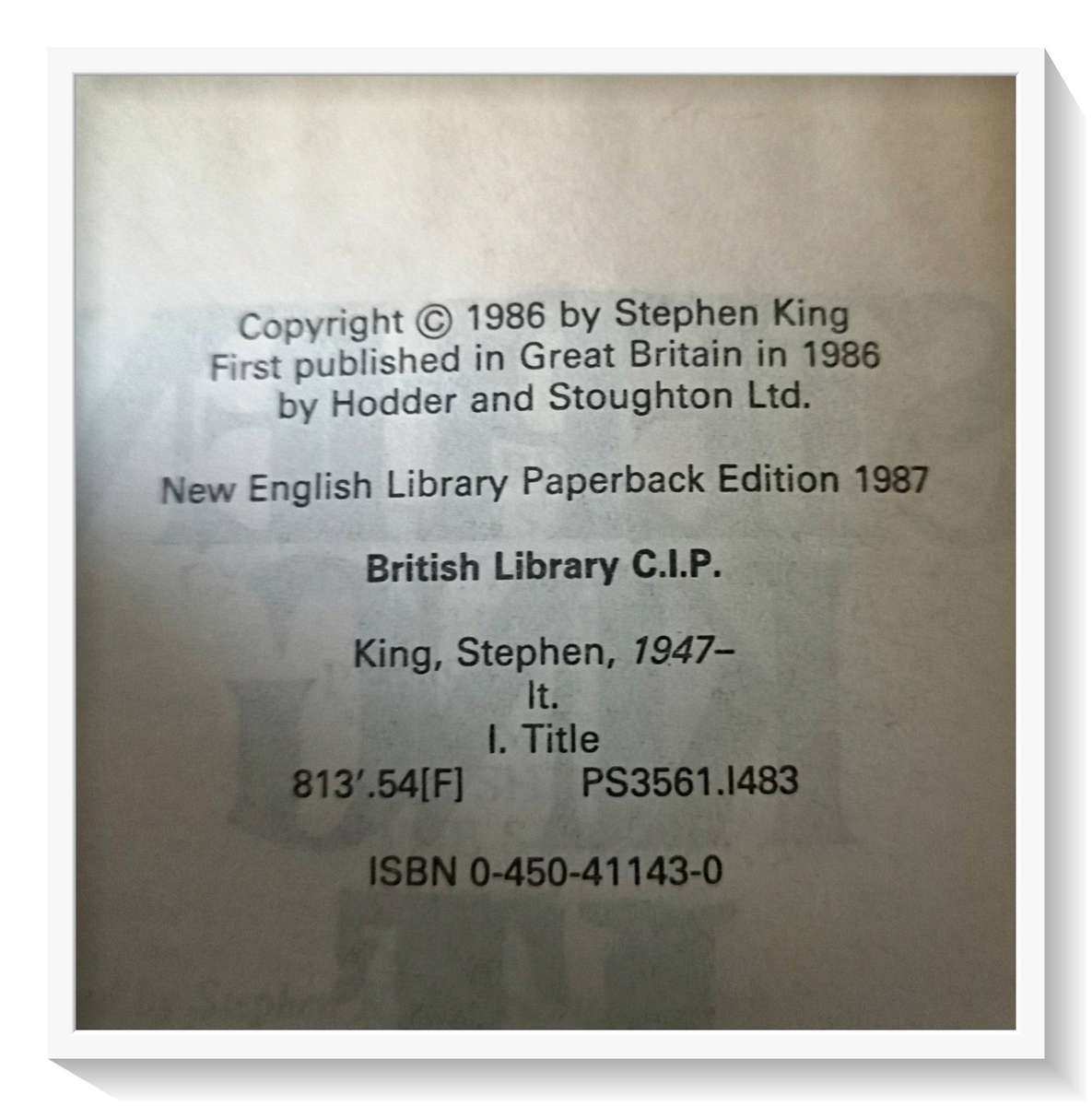 IT by Stephen King - a FUTURA Paperback - 1987 Rare Paperback - In Mint Condition