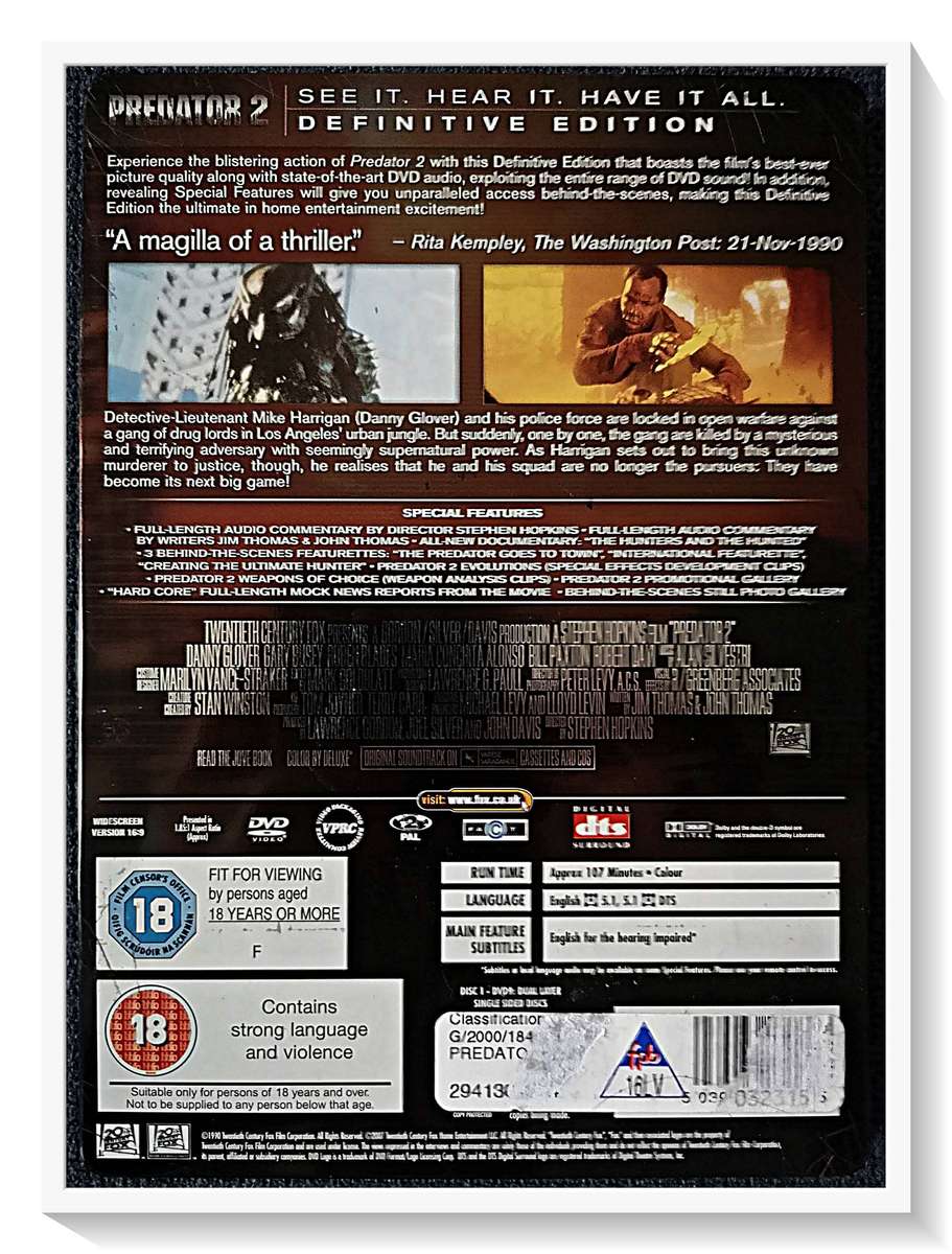 Predator 2 - Definitive Edition - Steel Book Double Disc Edition - 18VLS - Casing & Discs: Excellent
