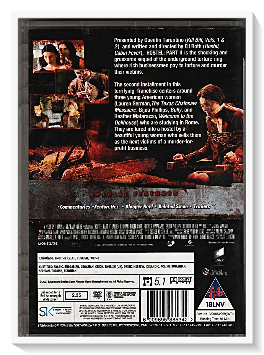 Quentin Tarantino presents HOSTEL PART 2 - Casing and Disc in Very Good Condition