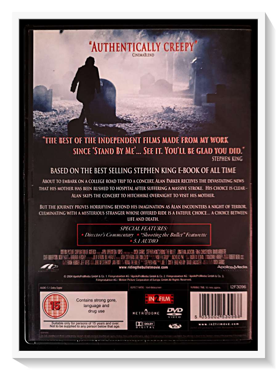 Stephen King's RIDING THE BULLET - DVD - Horror - Special Features - Disc & Casing in A+ Condition*