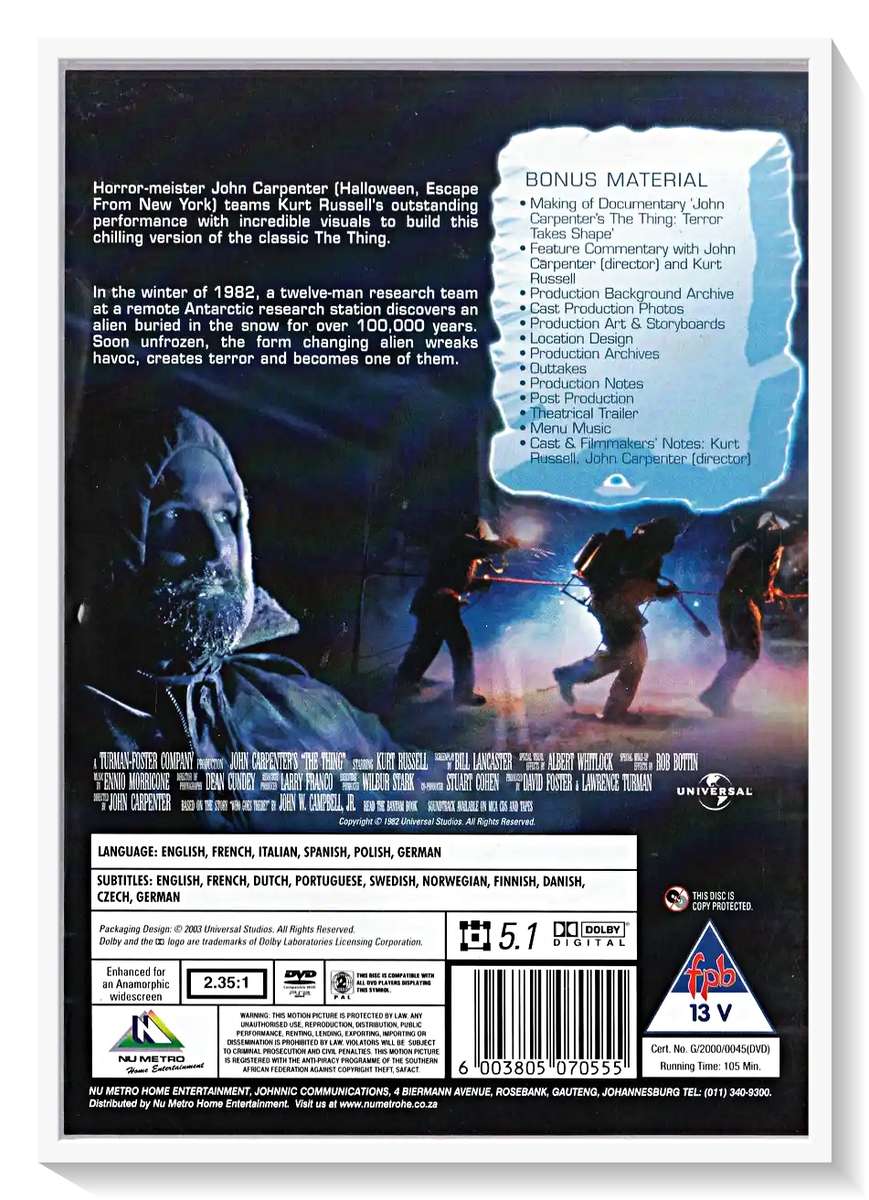 The Thing - CULT CLASSIC - JOHN CARPENTER - Classic Cosmic Horror - Casing & Disc in Excellent Cond.