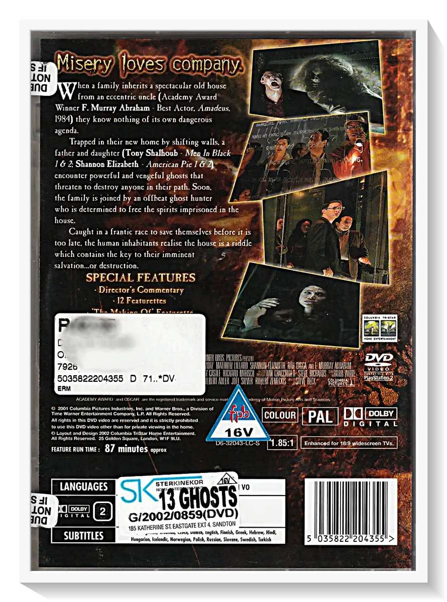 Thirteen Ghosts - Supernatural Horror - DVD - 2-16VH - Disc&Casing in Excellent Condition ***