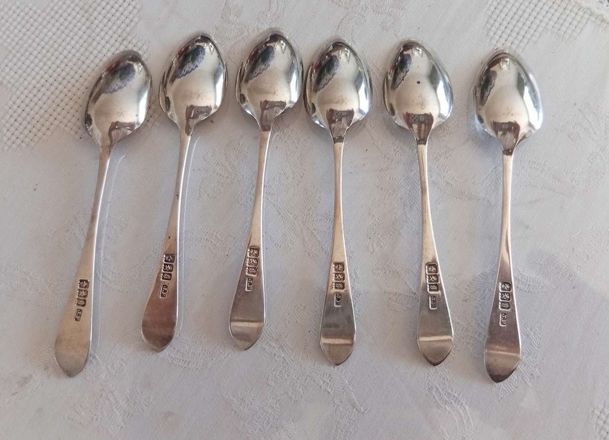 6 bright cut sterling teaspoons
