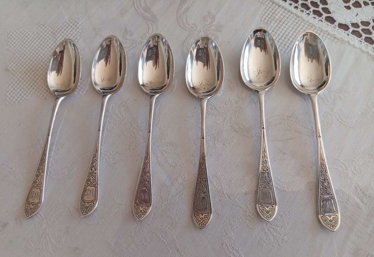 6 bright cut sterling teaspoons