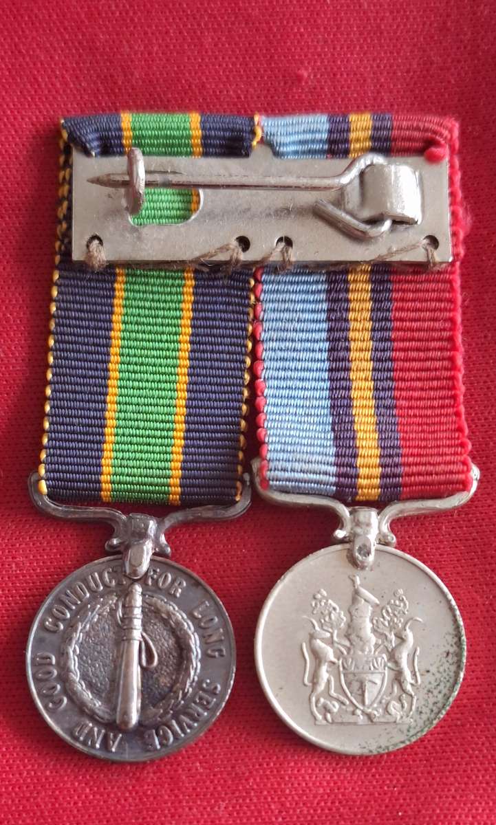 RHODESIAN GSM + POLICE LONG SERVICE MINIATURE MEDALS, AS WORN   (8824)