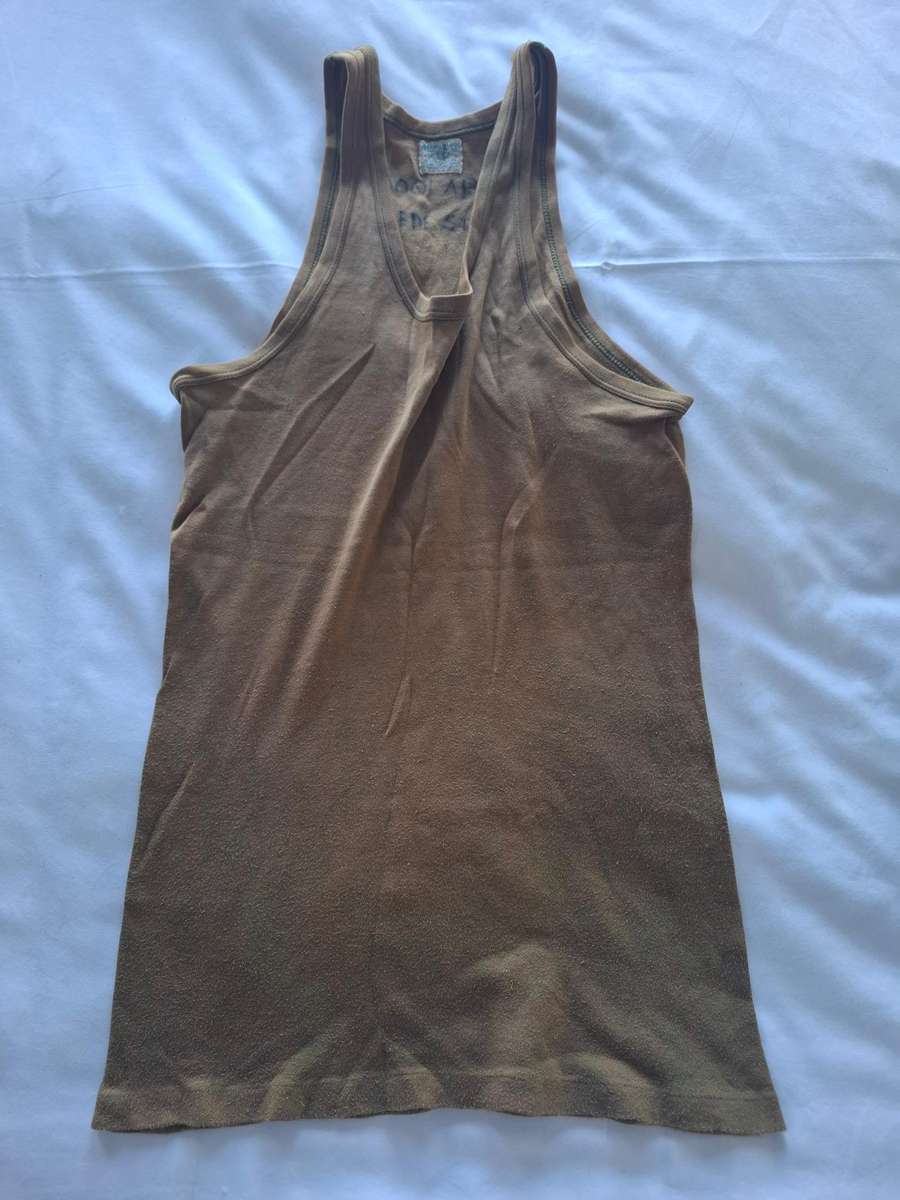 RHODESIAN ARMY  - PAIR OF UNDERPANTS + PT VEST - MADE MERIDIAN 81CM.  - INSCRIBED  (110)