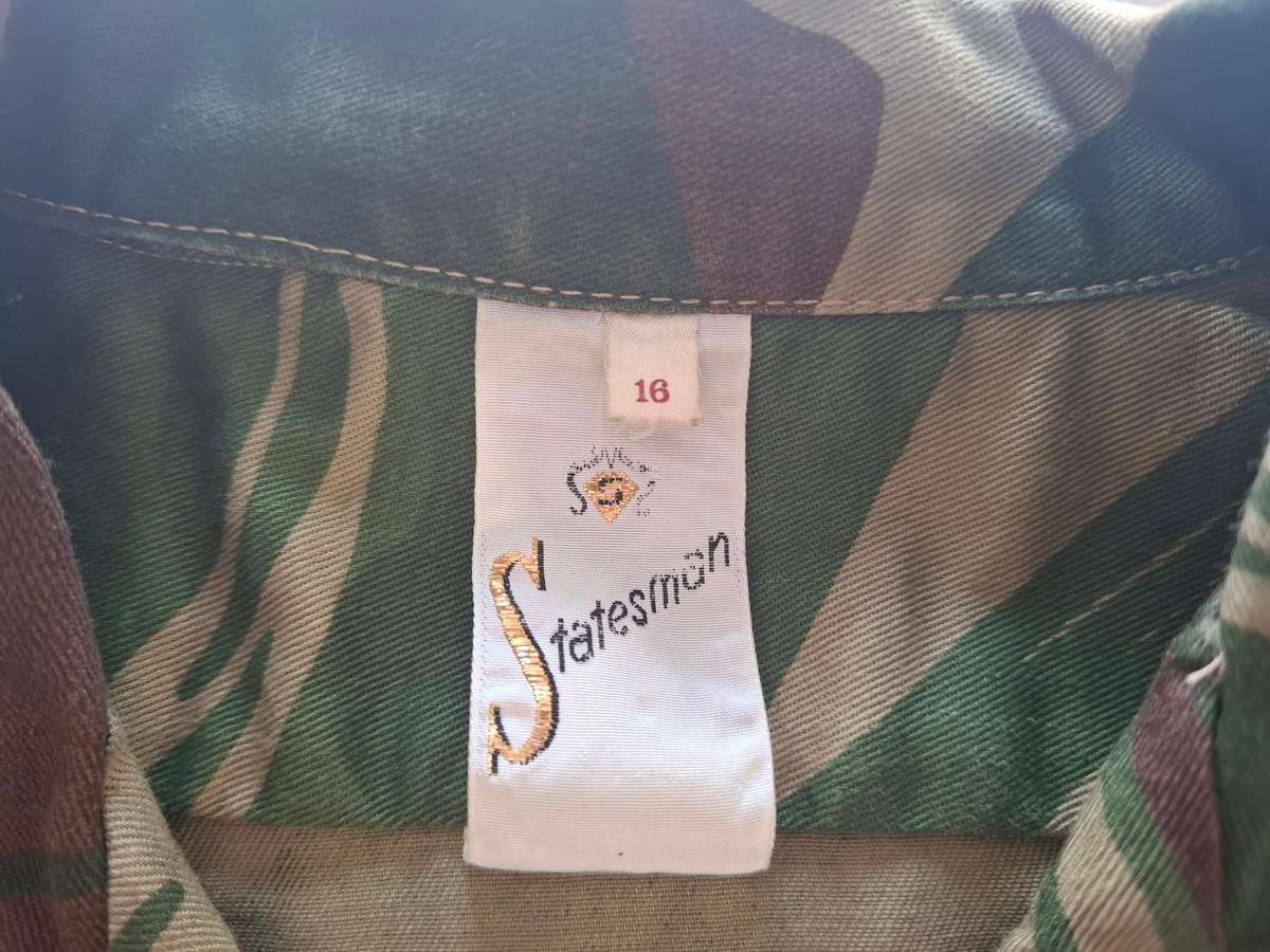 RHODESIAN ARMY - CAMMO LS SHIRT - MADE STATESMAN - SIZE 16 - AS NEW    (108)
