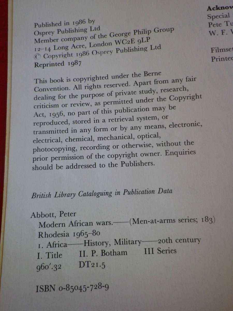 "MODERN AFRICAN WARS - RHODESIA 1965-80" BY OSPREY - S/C 48 PAGES - INSCRIBED   (279)