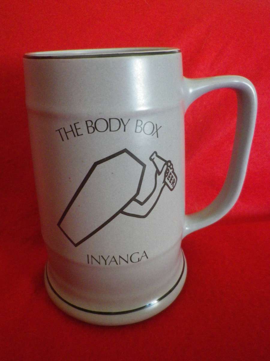 RHODESIAN BEER MUGS - "THE BODY BOX, INYANGA"     (352)