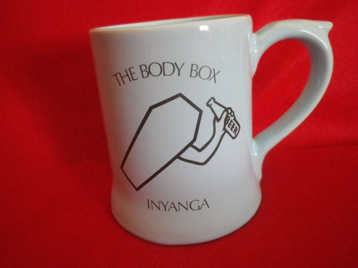RHODESIAN BEER MUGS - "THE BODY BOX, INYANGA"     (352)