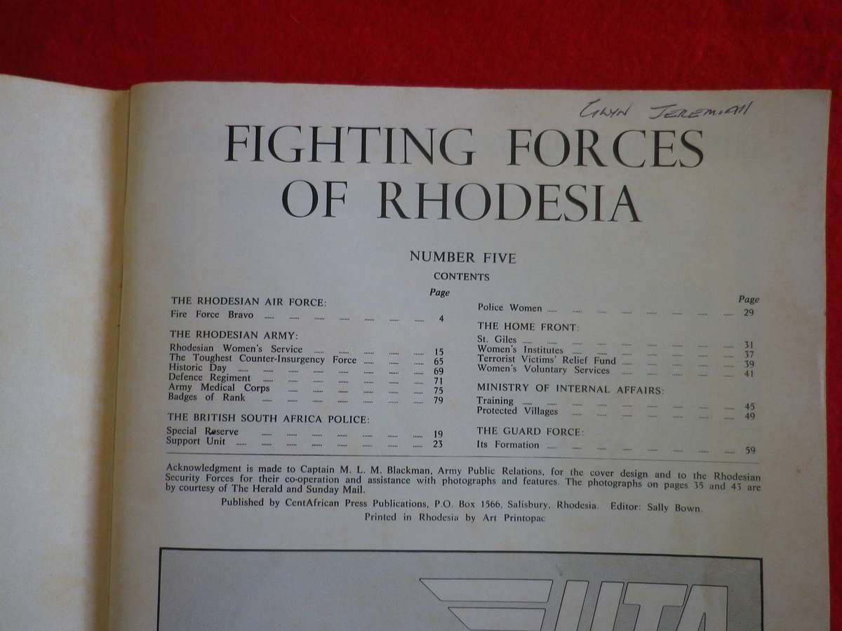 "FIGHTING FORCES OF RHODESIA - NO 5 "        80Pgs SOFT COVER  - INSCRIBED    (280)