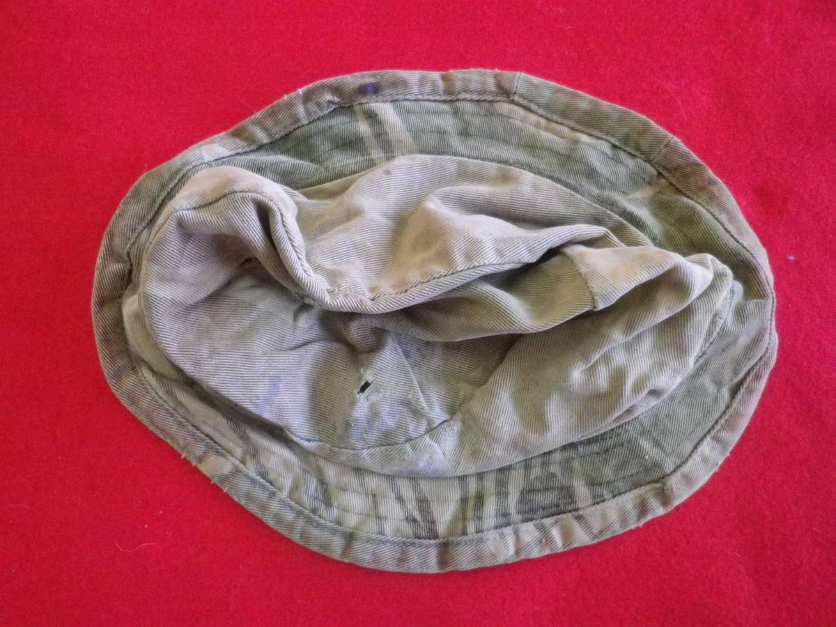 RHODESIAN ARMY VERY WELL USED JUNGLE HAT - REPAIRED, THREADBEAR , INSCRIBED - RIM 55CM/21.5" (247)