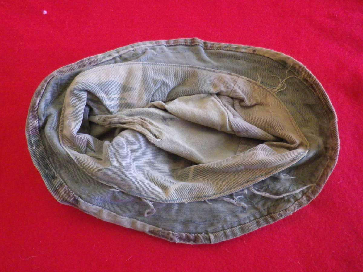 RHODESIAN ARMY VERY WELL USED JUNGLE HAT - REPAIRED, THREADBEAR , INSCRIBED - RIM 55CM/21.5" (247)