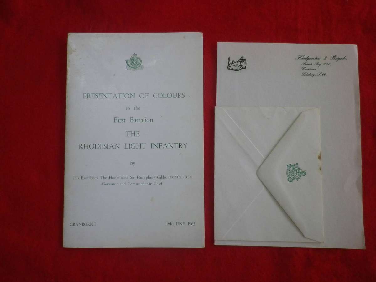 RHODESIA - RLI PRESENTATION OF COLOURS PROGRAMME (SIGNED) +2 BDE LETTERHEAD +ENVELOPE - READ MORE(51