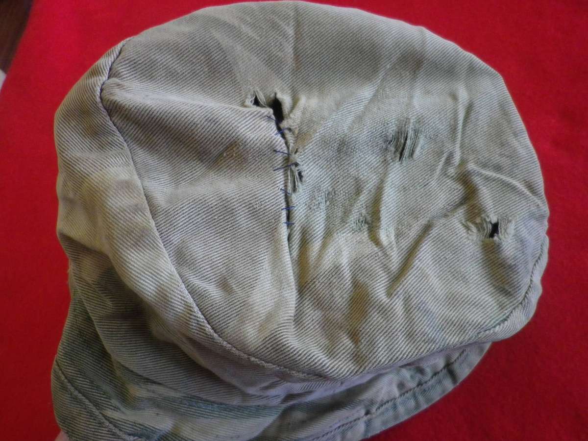RHODESIAN ARMY VERY WELL USED JUNGLE HAT - REPAIRED, THREADBEAR , INSCRIBED - RIM 55CM/21.5" (247)