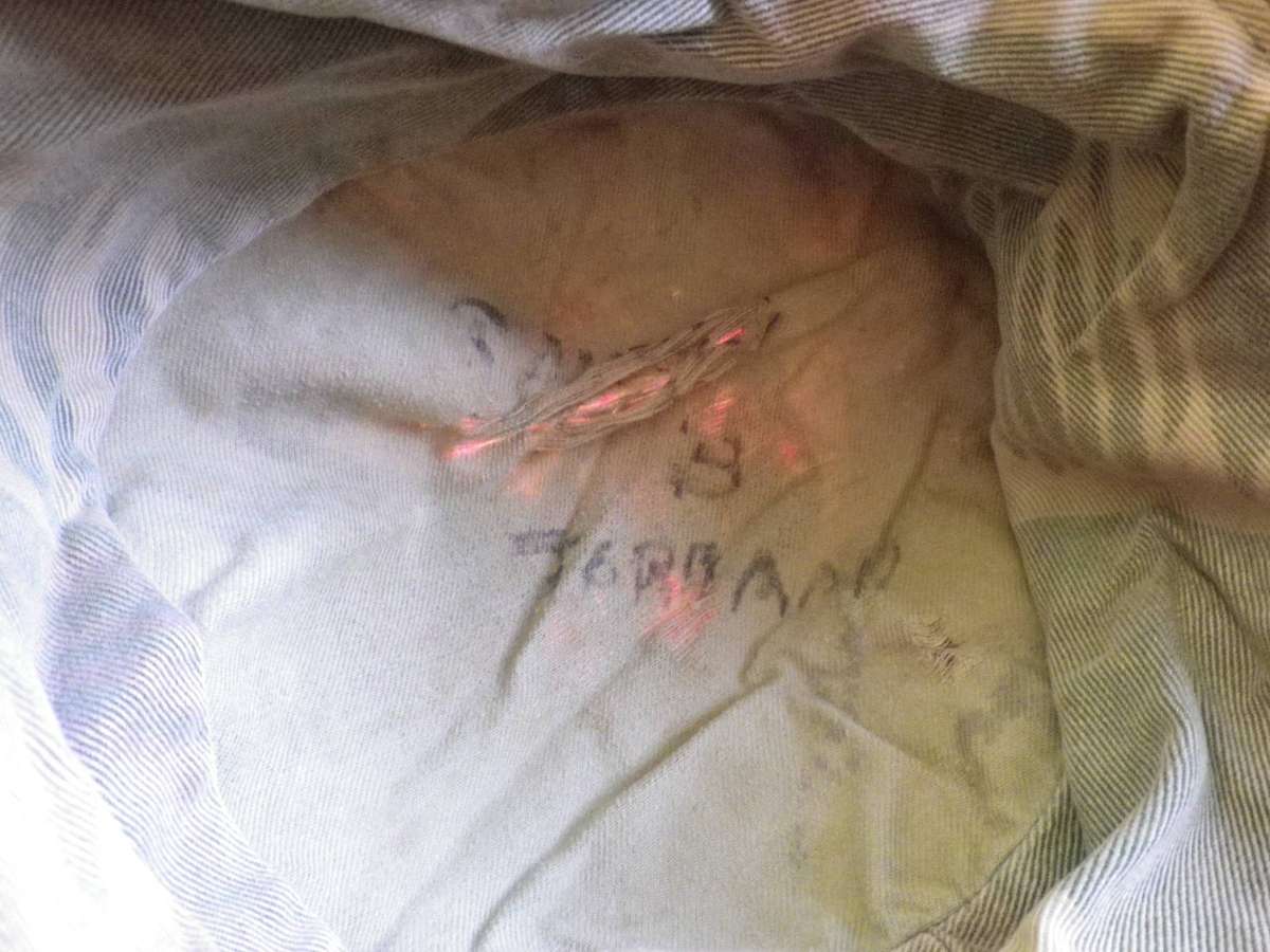 RHODESIAN ARMY VERY WELL USED JUNGLE HAT - REPAIRED, THREADBEAR , INSCRIBED - RIM 55CM/21.5" (247)