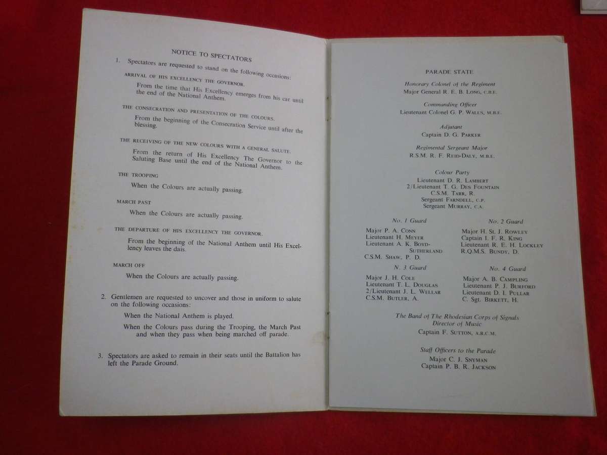 RHODESIA - RLI PRESENTATION OF COLOURS PROGRAMME (SIGNED) +2 BDE LETTERHEAD +ENVELOPE - READ MORE(51