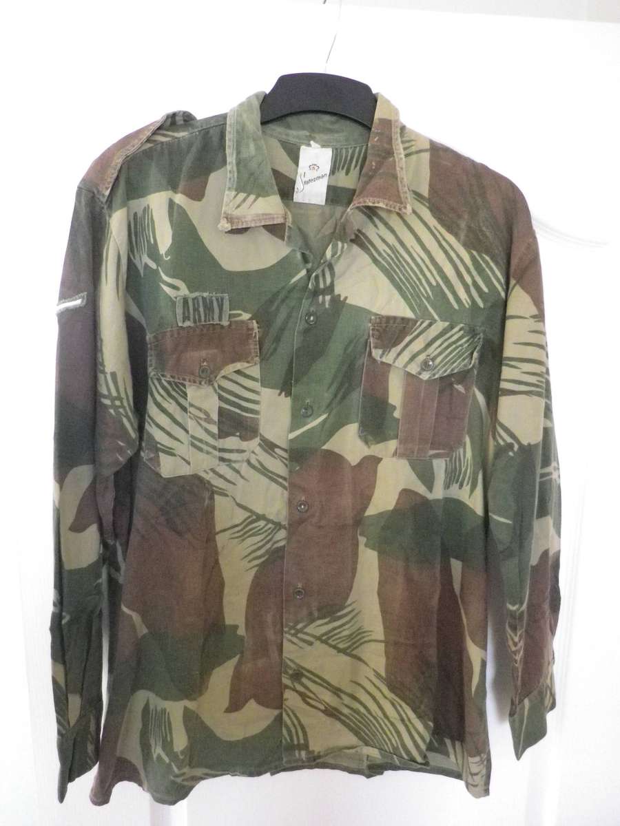 RHODESIAN ARMY L/CPL.  LONG SLEEVE CAMMO SHIRT - TAILORED -  MADE STATESMAN- SIZE 46   (254)