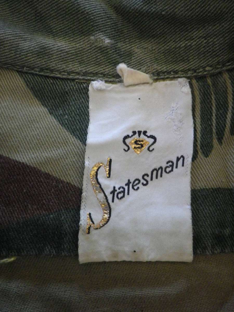 RHODESIAN ARMY L/CPL.  LONG SLEEVE CAMMO SHIRT - TAILORED -  MADE STATESMAN- SIZE 46   (254)