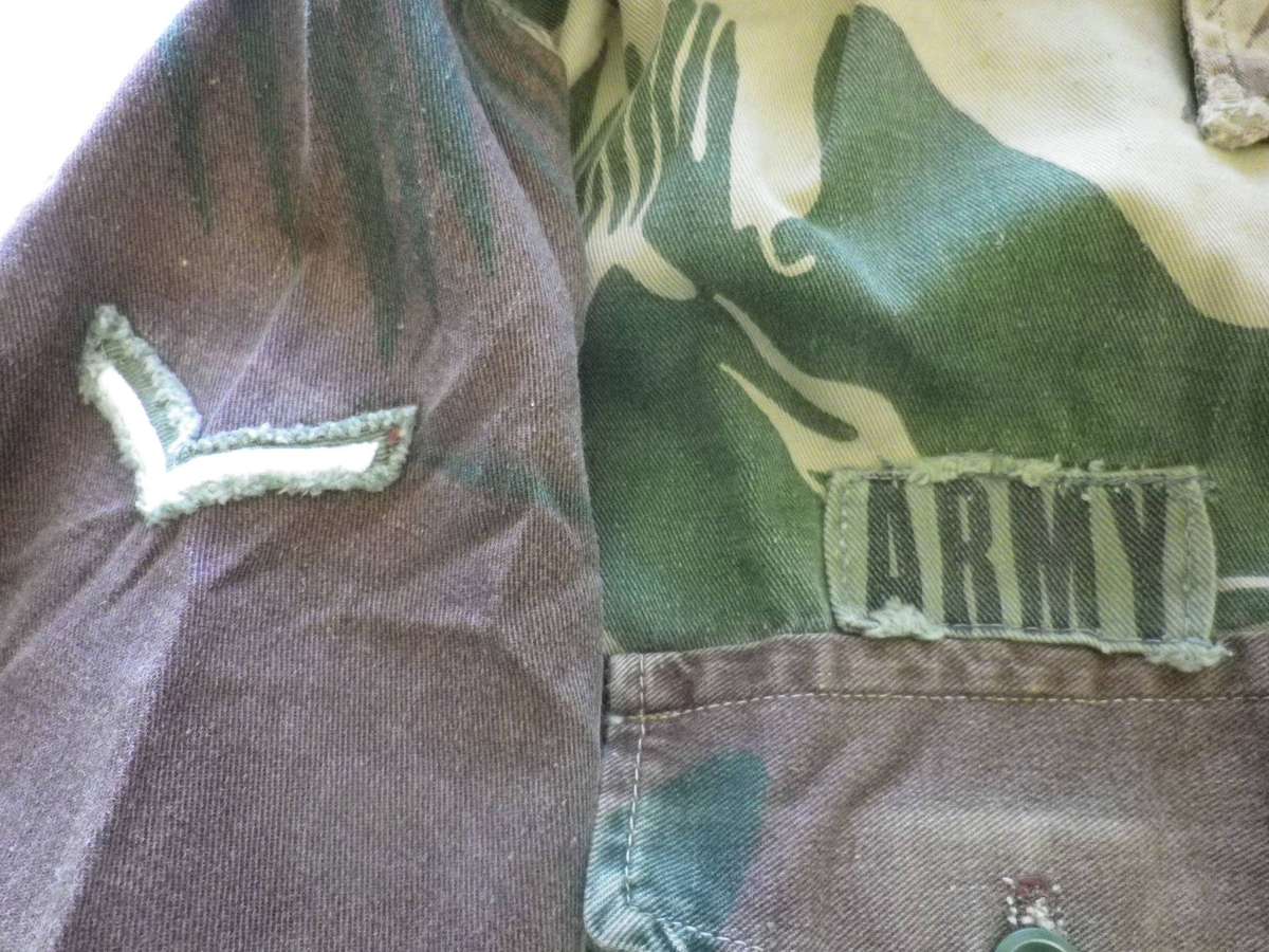 RHODESIAN ARMY L/CPL.  LONG SLEEVE CAMMO SHIRT - TAILORED -  MADE STATESMAN- SIZE 46   (254)