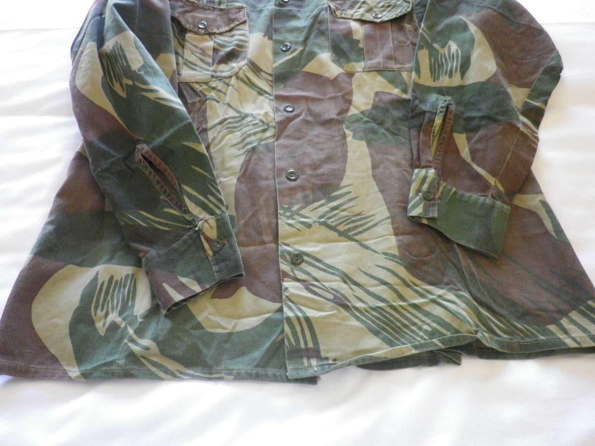 RHODESIAN ARMY L/CPL.  LONG SLEEVE CAMMO SHIRT - TAILORED -  MADE STATESMAN- SIZE 46   (254)
