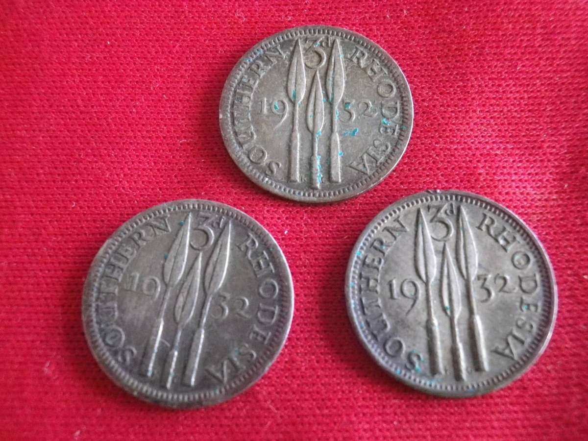 SOUTHERN RHODESIA 3 X SILVER TICKEYS 1932 - CONDITION AS SEEN, CIRCULATED  (429)