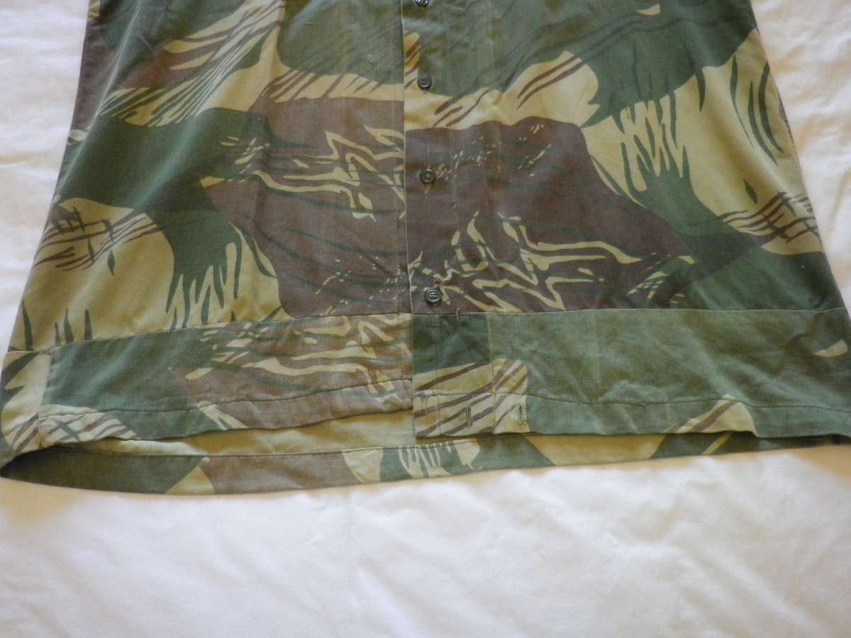 RHODESIAN ARMY - V LARGE SHORT SLEEVE CAMMO SHIRT - LENGTH EXTENDED - SOME MINOR REPAIRS (8694)