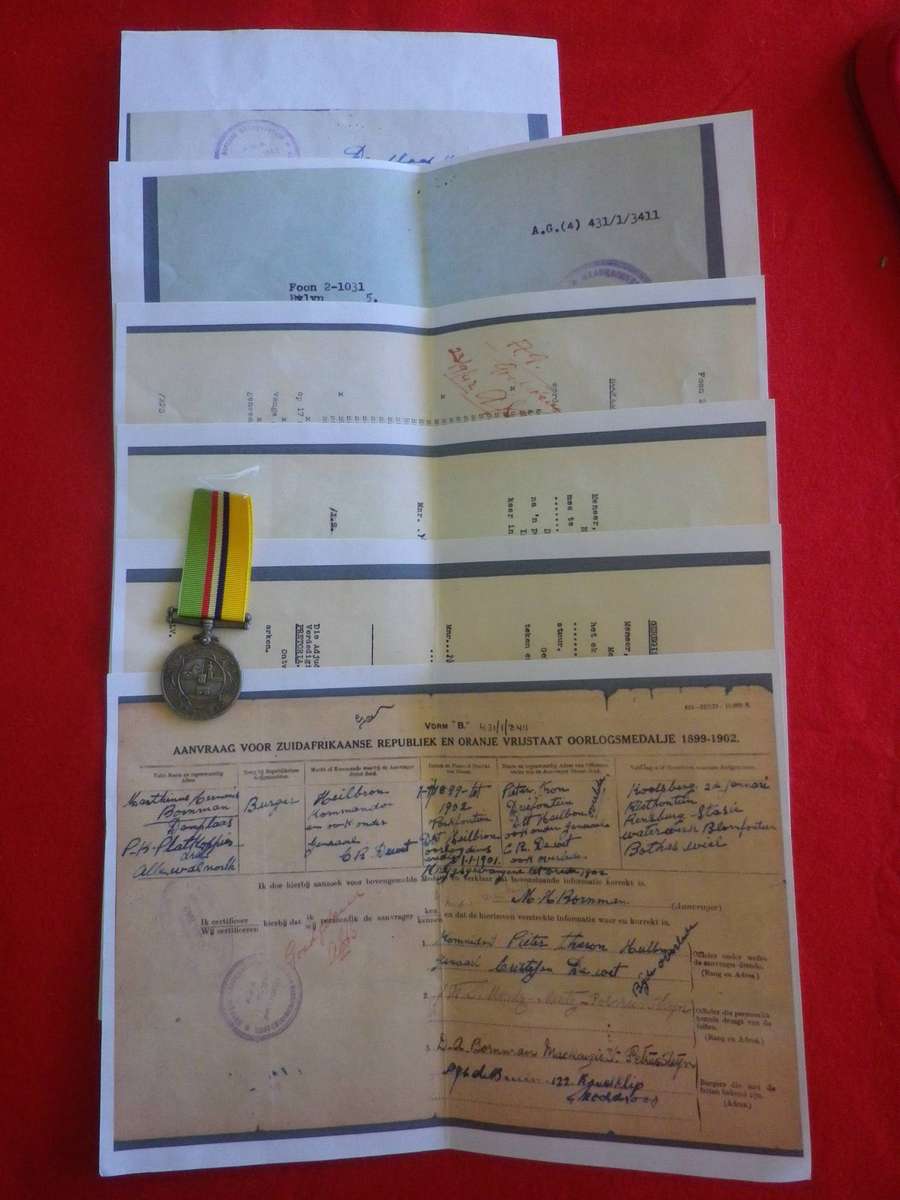SA BOER WAR - ABO MEDAL TO BURGER M.H. BORNMAN WITH RESEARCH DOCUMENTATION    (4010)