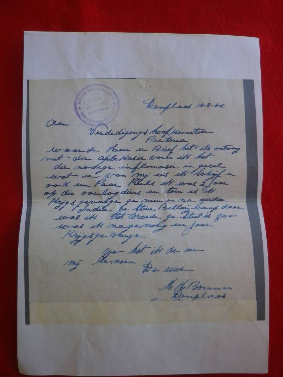 SA BOER WAR - ABO MEDAL TO BURGER M.H. BORNMAN WITH RESEARCH DOCUMENTATION    (4010)