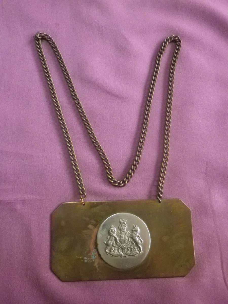 RHODESIA INTERNAL AFFAIRS - HEADMAN'S GORGET, PRE 1970 - MINOR CORROSION AS SEEN  (494)