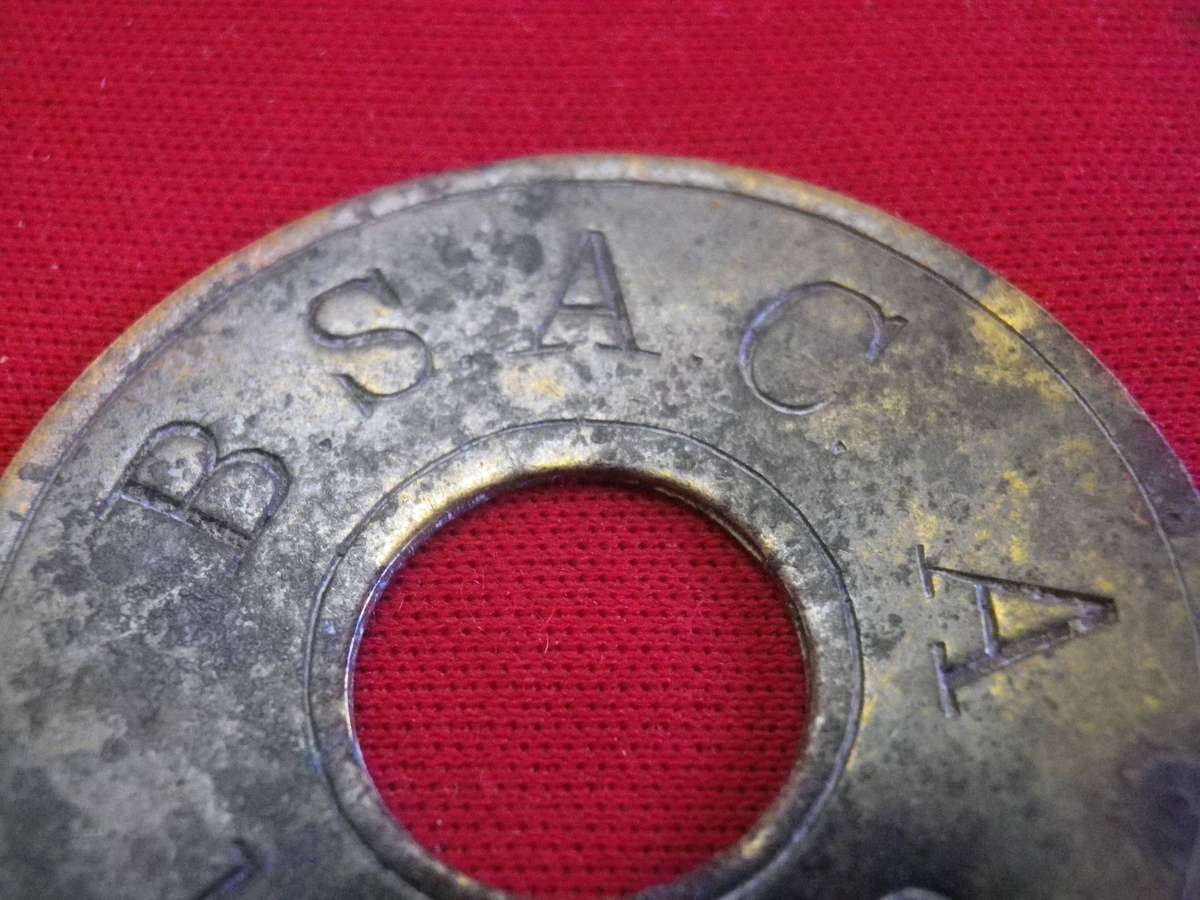 RHODESIA - BSACo HUT TAX TOKEN - MALE - AREA "A"  - YEAR 1915-16 - SHEET BRASS - RARE       (225)