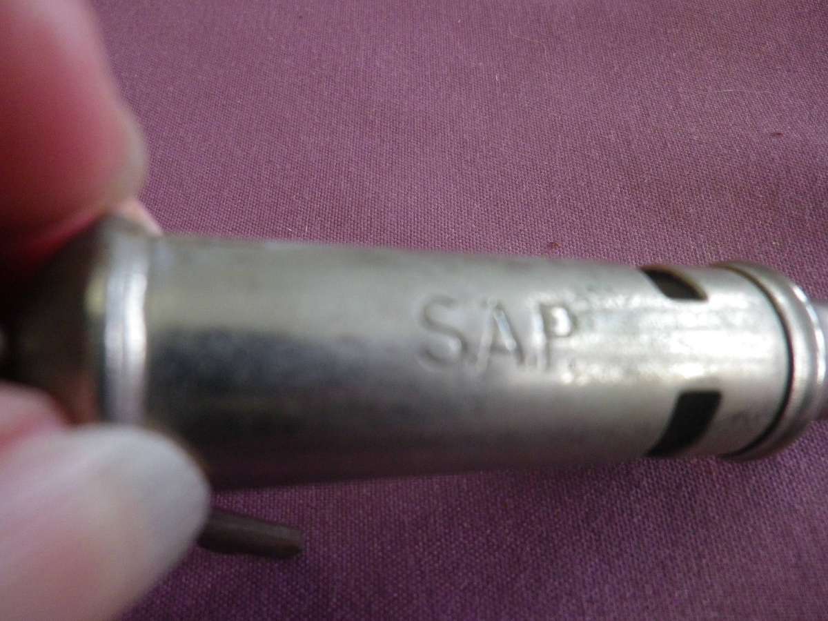 SAP  BROWN LEATHER ISSUE PLAID LANYARD + WHISTLE (STAMPED SAP) + HANDCUFF KEY  (462)