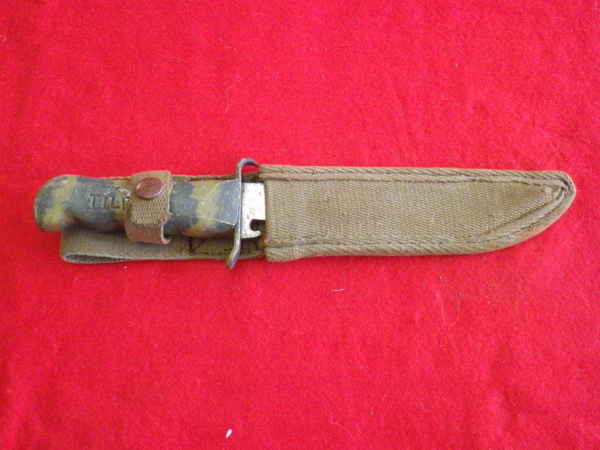 RHODESIAN MADE BUSH WAR PERIOD BUSH KNIFE + SHEATH (INSCRIBED) - BY TILITER - RARE SEE BELOW   (277)