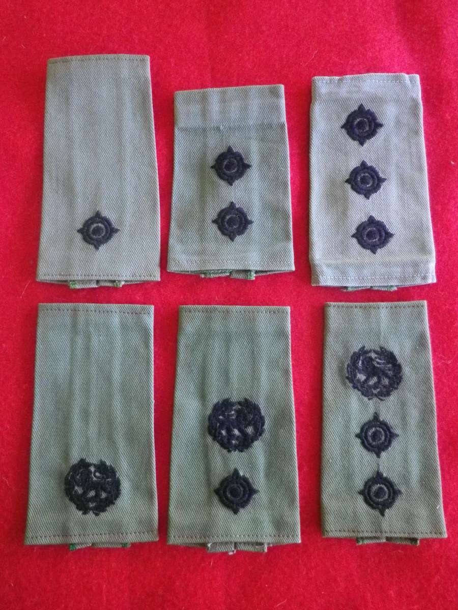 RHODESIAN ARMY - SET OF 6 OFFICERS COMBAT EPAULETTE SLIP ONS -     2ND LT. - COLONEL       (8666)