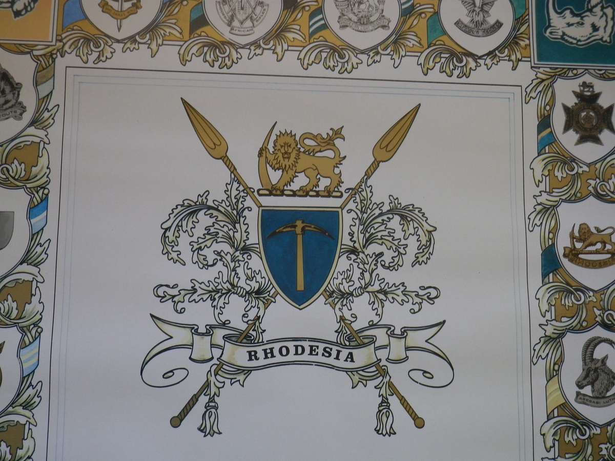 RHODESIAN ARMY - UNITS + BRIGADES ORIGINAL SIGNED POSTER  - NO 375/1000  - BY WO2 CROUS  (8956)