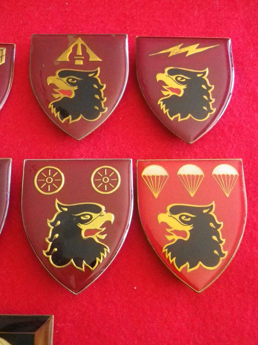 SADF - 8 X 44 PARA BRIGADE FLASHES + 1 PARA FLASH - SECTIONS BELOW   - 1 PIN MISSING   (8873)