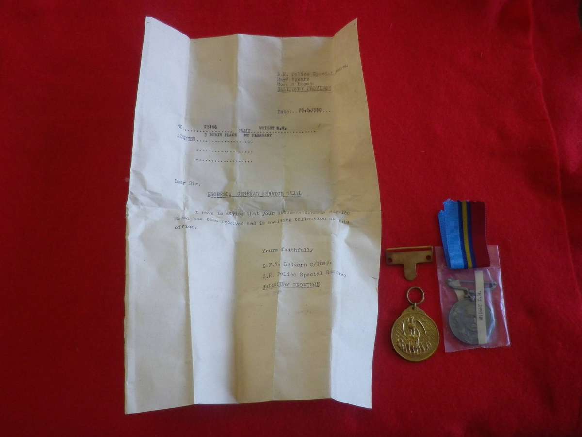RHODESIAN FULL SIZE GENERAL SERVICE MEDAL (RhGSM) + Z.I.M TO 25166 S/R D.W.WRIGHT -UNRESEARCHED (222