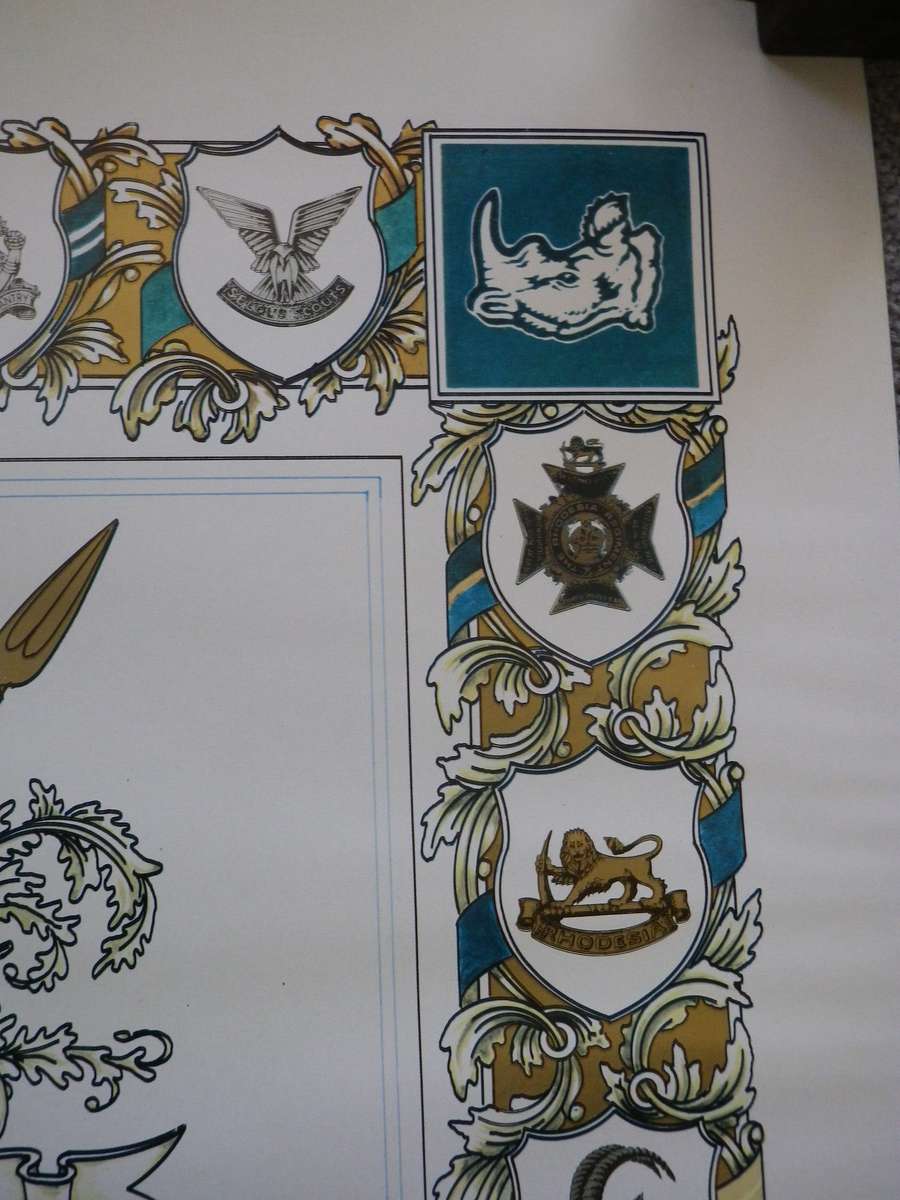 RHODESIAN ARMY - UNITS + BRIGADES ORIGINAL SIGNED POSTER  - NO 375/1000  - BY WO2 CROUS  (8956)