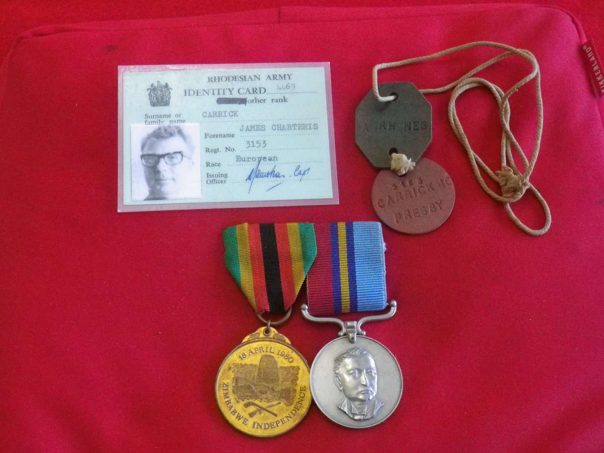 RHODESIAN RhGSM + Z.I.M TO 3153 SGT J.C. CARRICK + ID + DOG TAGS - SEE BELOW   (221)