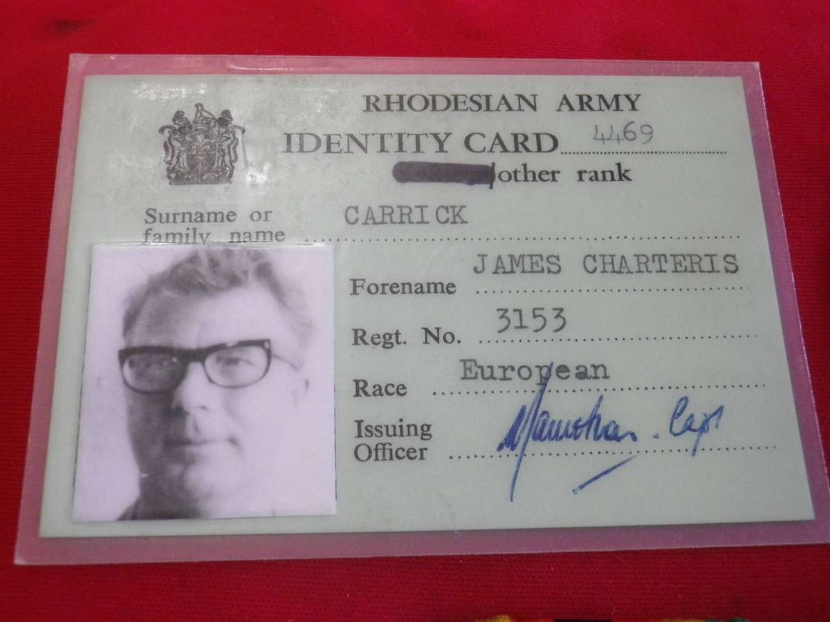 RHODESIAN RhGSM + Z.I.M TO 3153 SGT J.C. CARRICK + ID + DOG TAGS - SEE BELOW   (221)