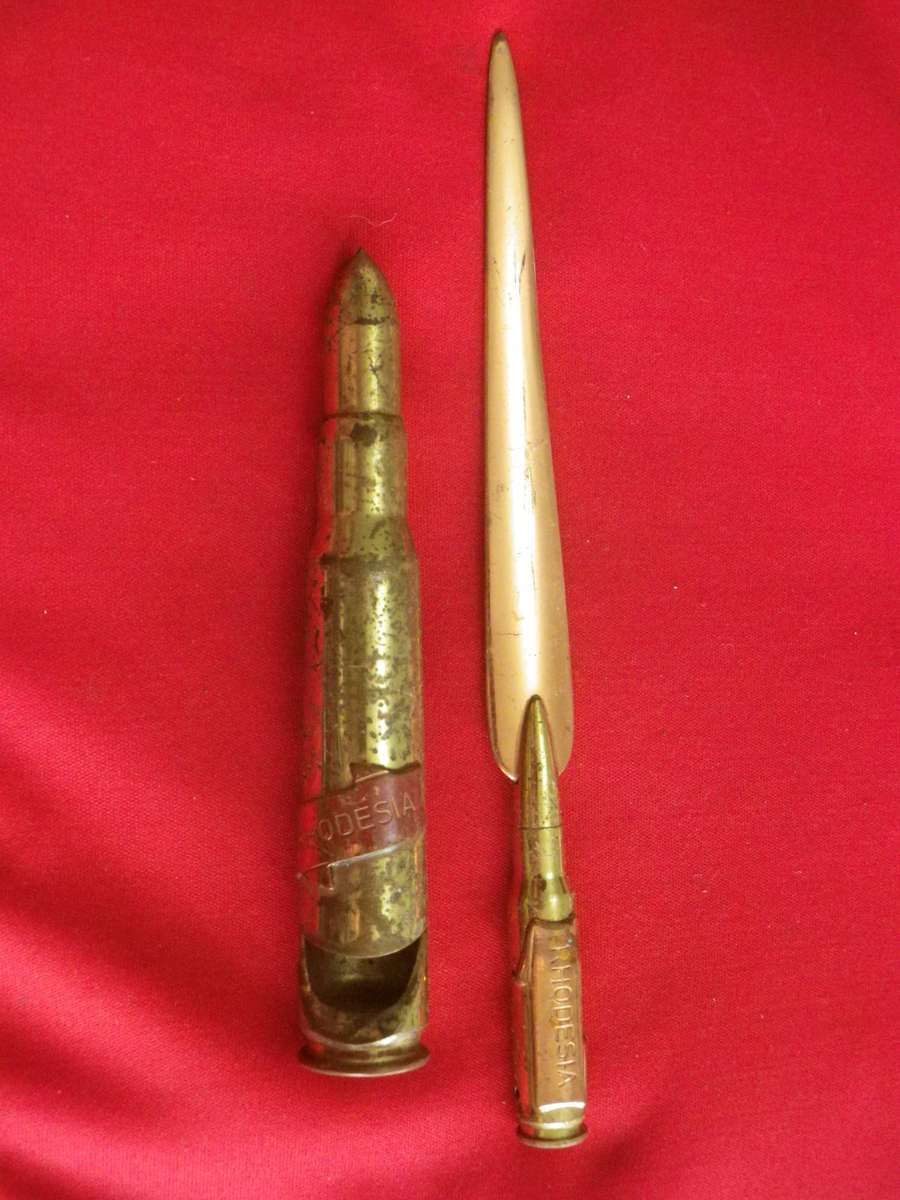 RHODESIAN WAR - "TRENCH ART" - BRASS LETTER + BEER BOTTLE OPENERS  - UNCLEANED, SOME TARNISH  (4037)