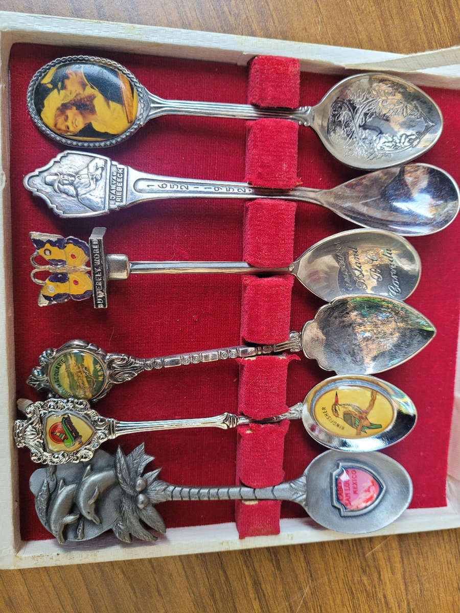 Various Souvenir  Decorative Spoons In A Velvet-Line Box (As Pictured)
