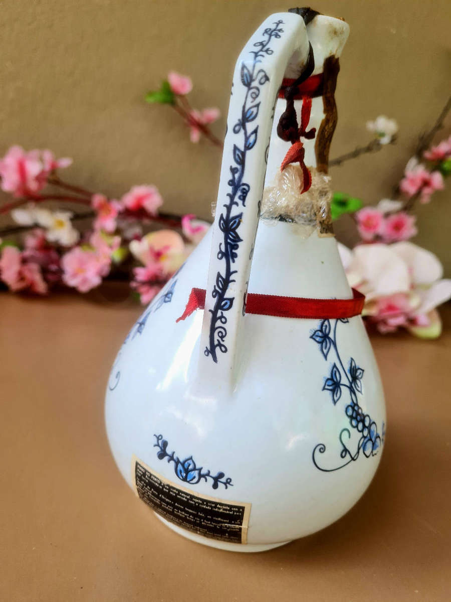 RARE...Floral Blue Wine Ceramic Jar. Full. Broken Seal With Very Light Leaks. Real Vinicola ALFE