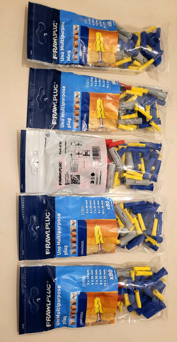 PRAWLPLUG  Uno Multipurpose 80 Plugs-Pack. Bid Per Pack - (To Take ALL 5 Packs)