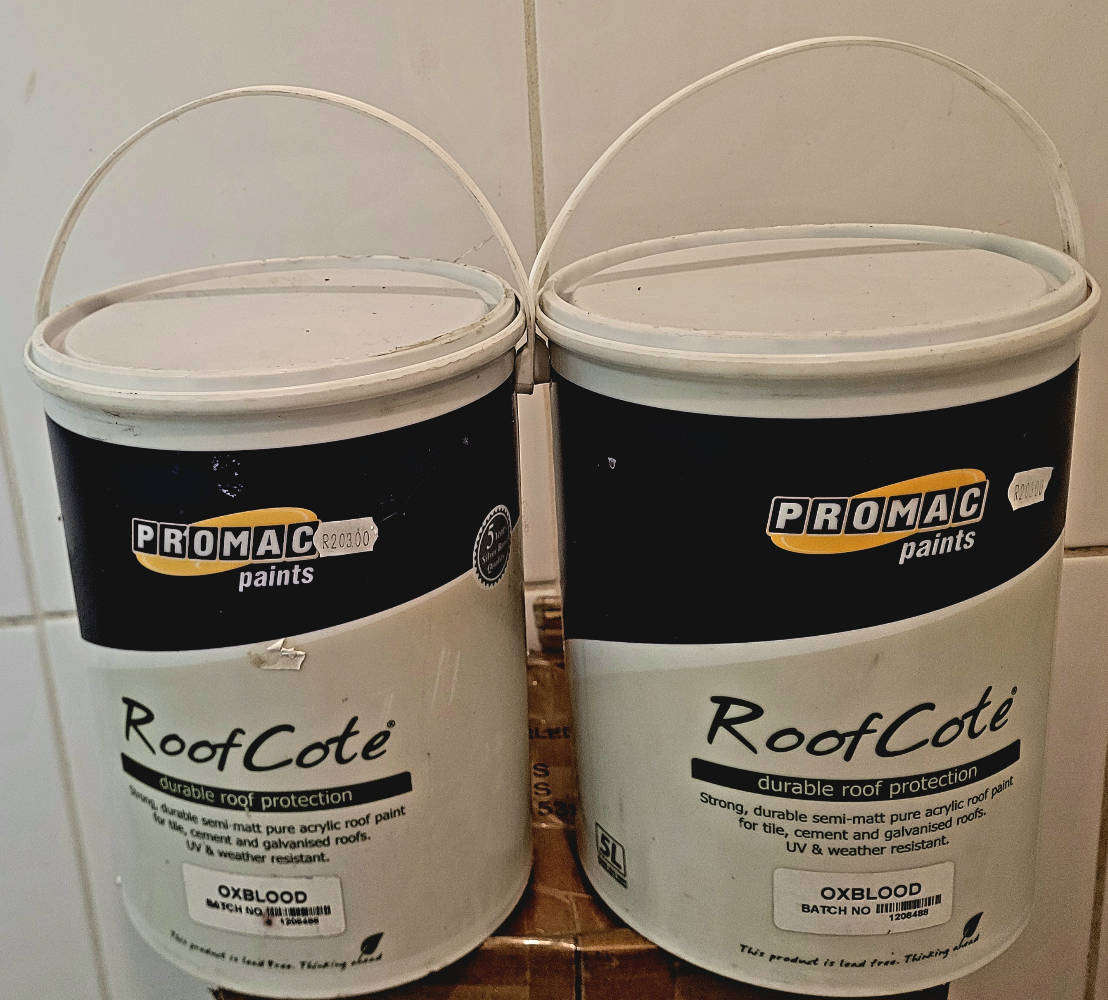 5L  PROMAC (OXBLOOD COLOUR) Roof Cote`  Paint (Bid Per Piece-To Take Both)