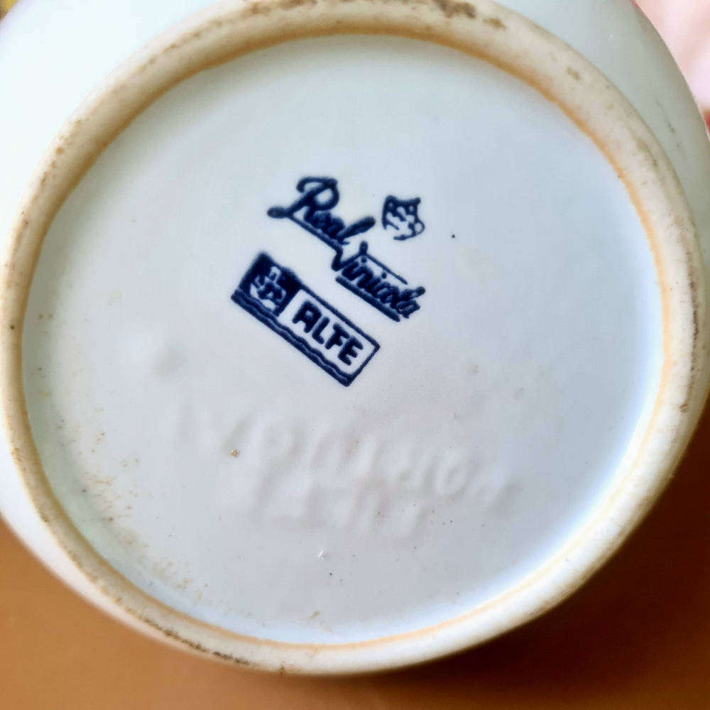 RARE...Floral Blue Wine Ceramic Jar. Full. Broken Seal With Very Light Leaks. Real Vinicola ALFE